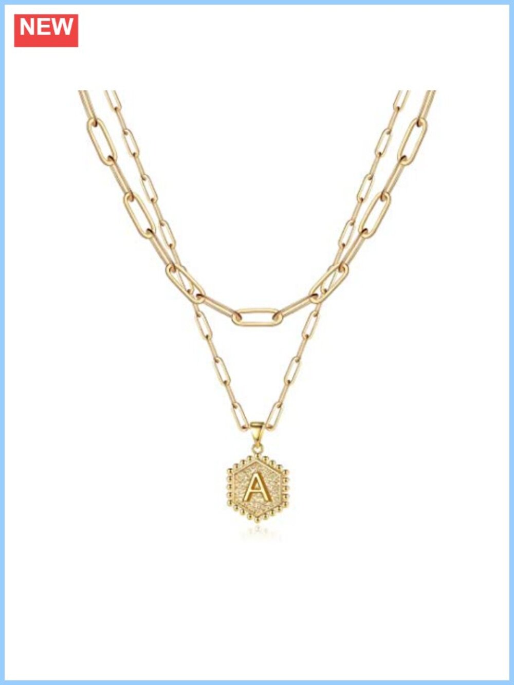 14K-Gold-Plated Initial Layering Necklace Set with Hexagon Charm